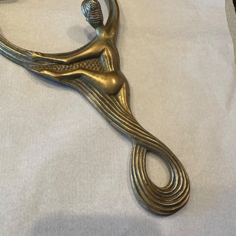 Vintage Antique Brass Hand Mirror Frame Art Nouveau Female Figure Vanity Deco - Picture 6 of 12